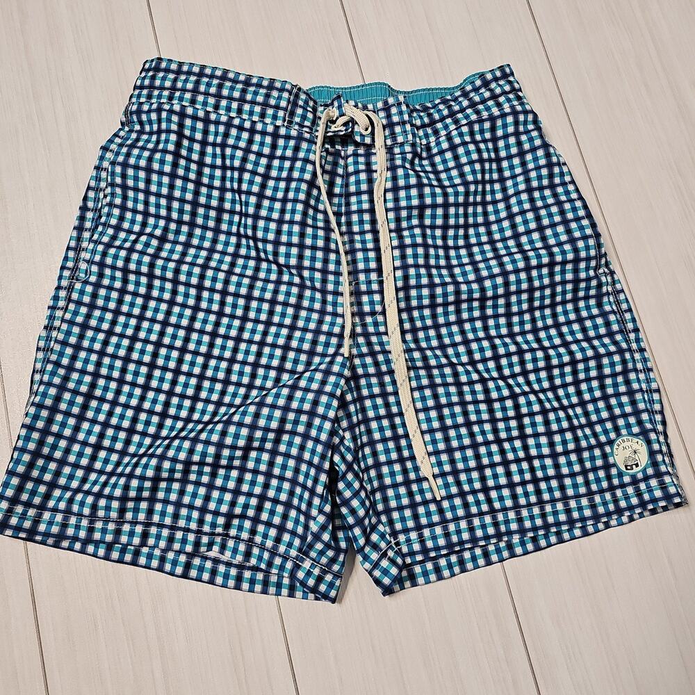 Windward Gingham Plaid‎ Swim Trunks Shorts - Elastic Drawstring - Beach Large